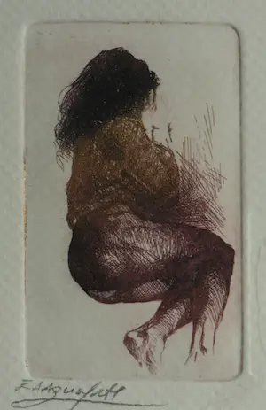Niet of onleesbaar gesigneerd - Ingelijste ets , Halfnaakte vrouw kopen? Bied vanaf 1!