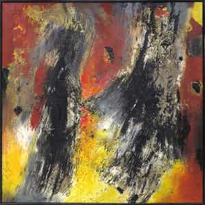 Frans Nicolai - Gemengde techniek op doek, Abstracte compositie - Ingelijst (Groot) verkocht voor € 104!