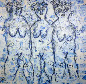 Angelos Tassopoulos - Olieverf op doek, Compositie met drie figuren - Zeer groot kopen? Bied vanaf 150!