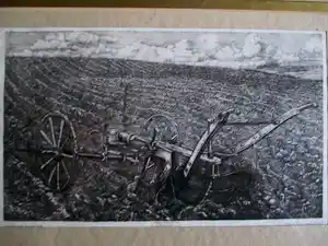 Pieter Dupont - Ingelijste ets La Charrue verkocht voor € 40!