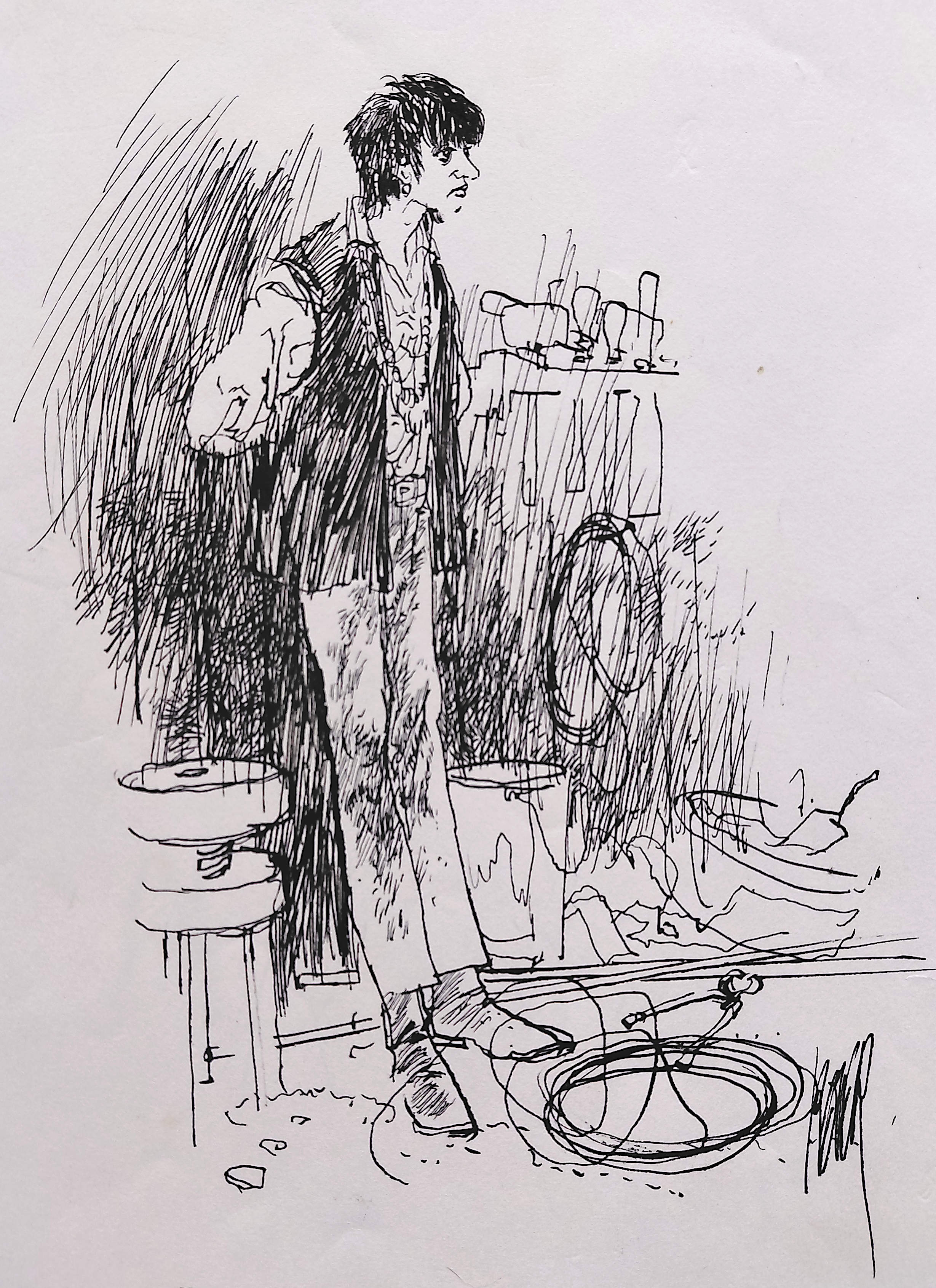 Peter van Straaten - Typische treurige jonge vrouw, originele gesigneerde tekening kopen? Bied vanaf 150!