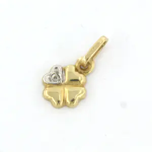 14k bicolor gouden hanger in een vorm van klavertje vier met diamant kopen? Bied vanaf 35!