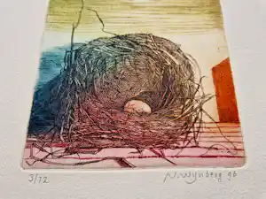Nicolaas Wijnberg - een hele leuke, in zeer kleine oplage (12) gemaakte kleuren-Ets "Kievitsei" verkocht voor € 37!