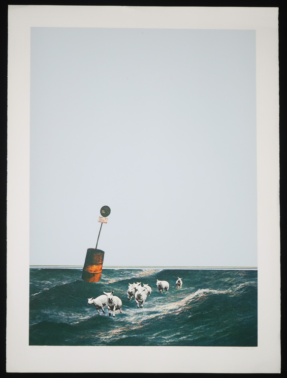 Hans Frisch - Zeefdruk, Z.T. Schapen op zee  kopen? Bied vanaf 60!