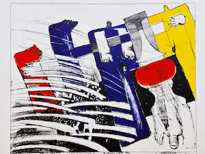 Hannes Postma - Grote kleuren Lithografie - Essay in Ballistics II- 1965 - handgesigneerd kopen? Bied vanaf 35!