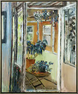 Liz Strick - Olieverf op doek, Limonlukta I / In the conservatory I - Ingelijst verkocht voor € 35!