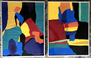 Lucie Meulendijks - 2 Schitterende kleurrijke schilderijen. verkocht voor € 100!