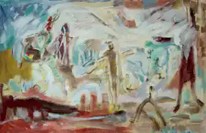 Klaas Boonstra - olieverf op board | 'Fantasiewereld' (Groot werk) verkocht voor € 600!