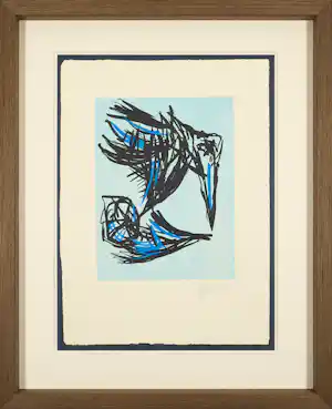 Karel Appel - Blue Raven - Grote Expressieve Aquatint Ets - heel fraai ingelijst kopen? Bied vanaf 1890!