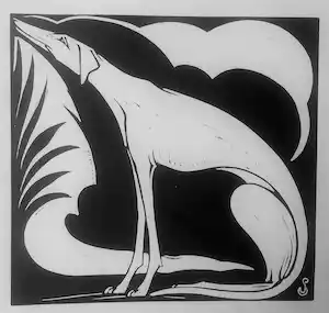 Jan Schonk - Houtsnede Windhond 1927 verkocht voor € 37!