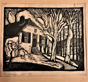 Johan Haak - Houtsnede van Johan Haak op papier "boerderij in landschap" kopen? Bied vanaf 30!