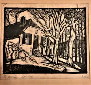 Johan Haak - Houtsnede van Johan Haak op papier "boerderij in landschap" kopen? Bied vanaf 30!