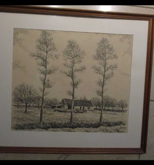 Niet of onleesbaar gesigneerd - zeer fraaie tekening vn boerenlandschao kopen? Bied vanaf 10!