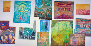 Chabab Tayefeh Mohajer - Gemengde druktechniek, Lot van 12 abstracte composities + boek kopen? Bied vanaf 300!