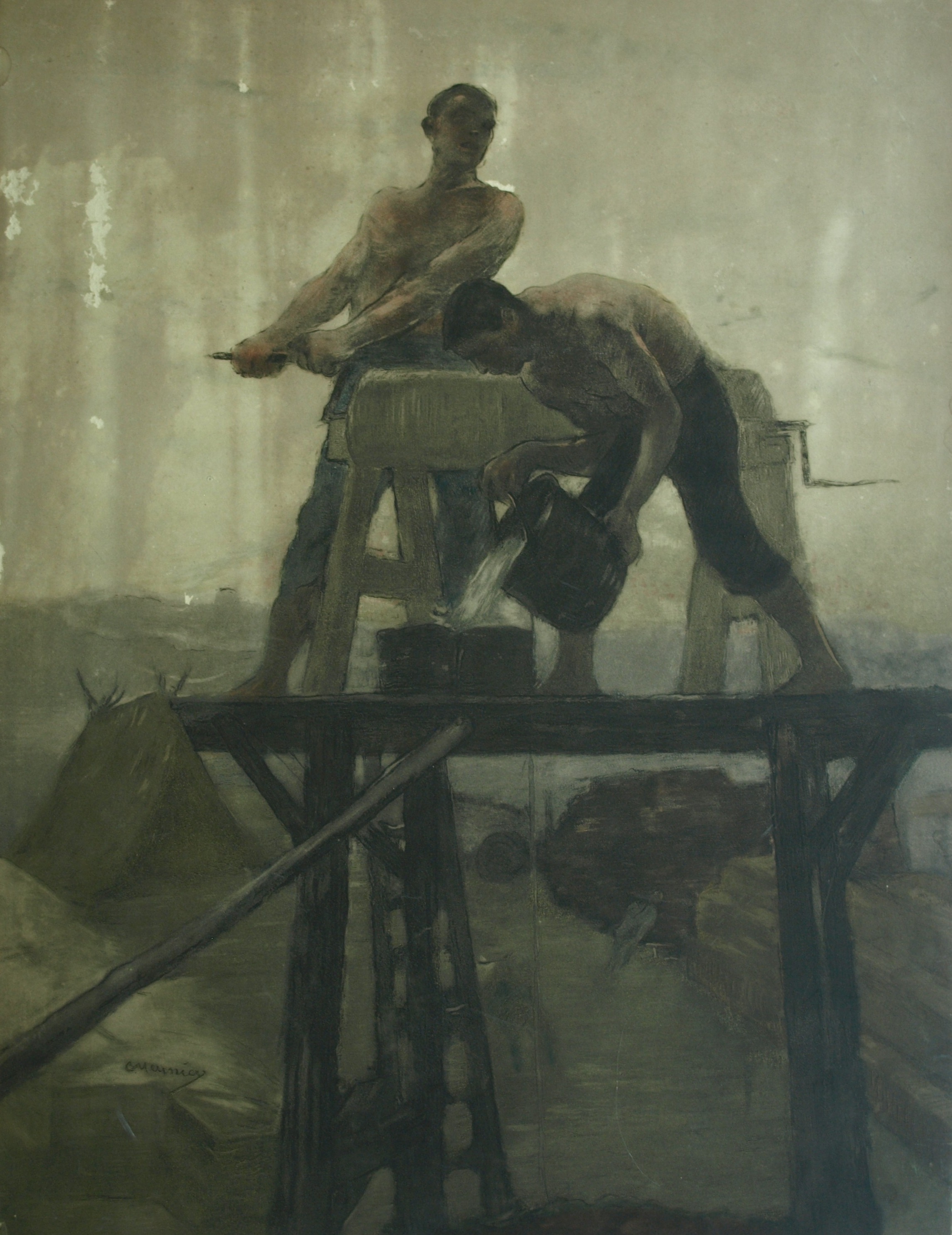 Constantin Meunier - (Naar): Lithografische prent , "Le Puits (Briqueterie)" (Put bij Steenbakkerij) kopen? Bied vanaf 20!