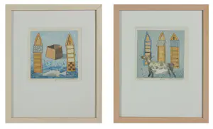 Gert Strengholt - Set van twee litho's, Vis toren & Koe toren - Ingelijst kopen? Bied vanaf 40!