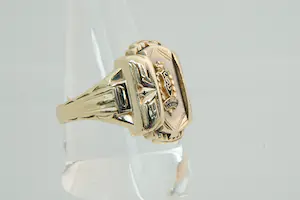 81- Mooi bewerkte, rechthoekige 10krt BWGG USA Salisbury Elk Lick ring kopen? Bied vanaf 400!