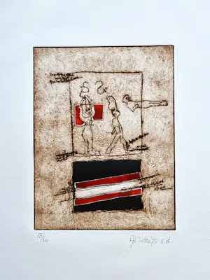 Adriaan Nette - kleuren ets & aquatint op dik papier uit 1975 - gesigneerd - oplage 13/60 - kopen? Bied vanaf 29!