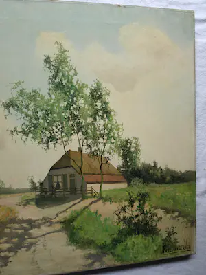 Paul van der Ven - Olieverf op doek , Landschap met boerderij kopen? Bied vanaf 80!