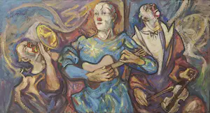 Johan Jacob Voskuil - Olieverf op canvas, Musicerende Clowns - Ingelijst (Zeer groot) kopen? Bied vanaf 500!