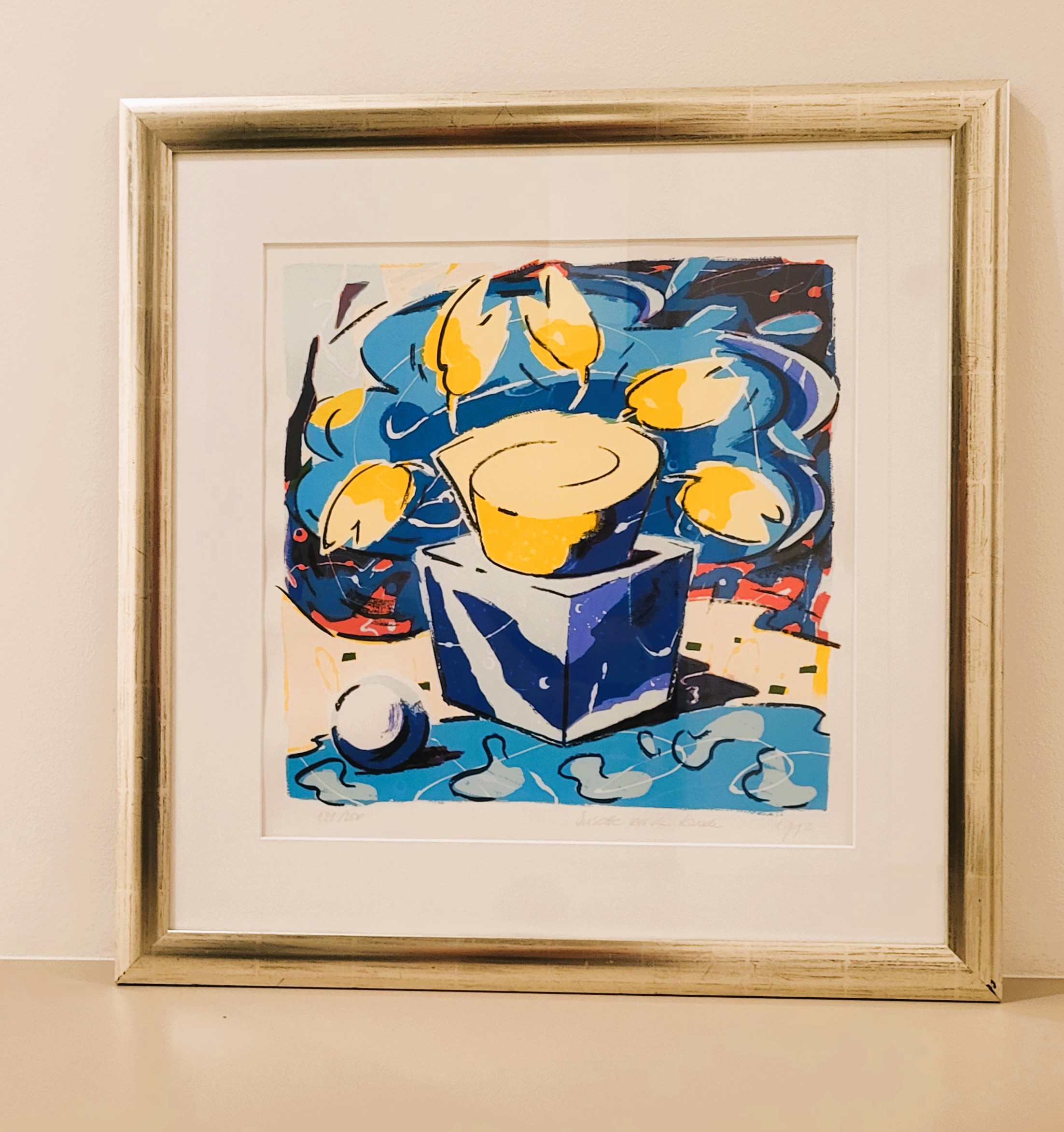 Susette van de Lande - Stilleven met bloemenvaas in geel en blauw kopen? Bied vanaf 110!