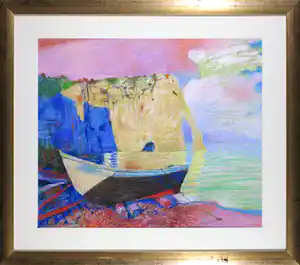 Nicolaas Wijnberg - Pastelkrijt, Etretat vroege ochtend - Ingelijst verkocht voor € 350!