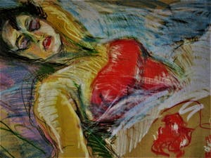Gabriëlle Huig - Rietveld Acad. 1966 - Geweldig expressionistisch Pastel "Slapende Dame" GROOT!! kopen? Bied vanaf 10!
