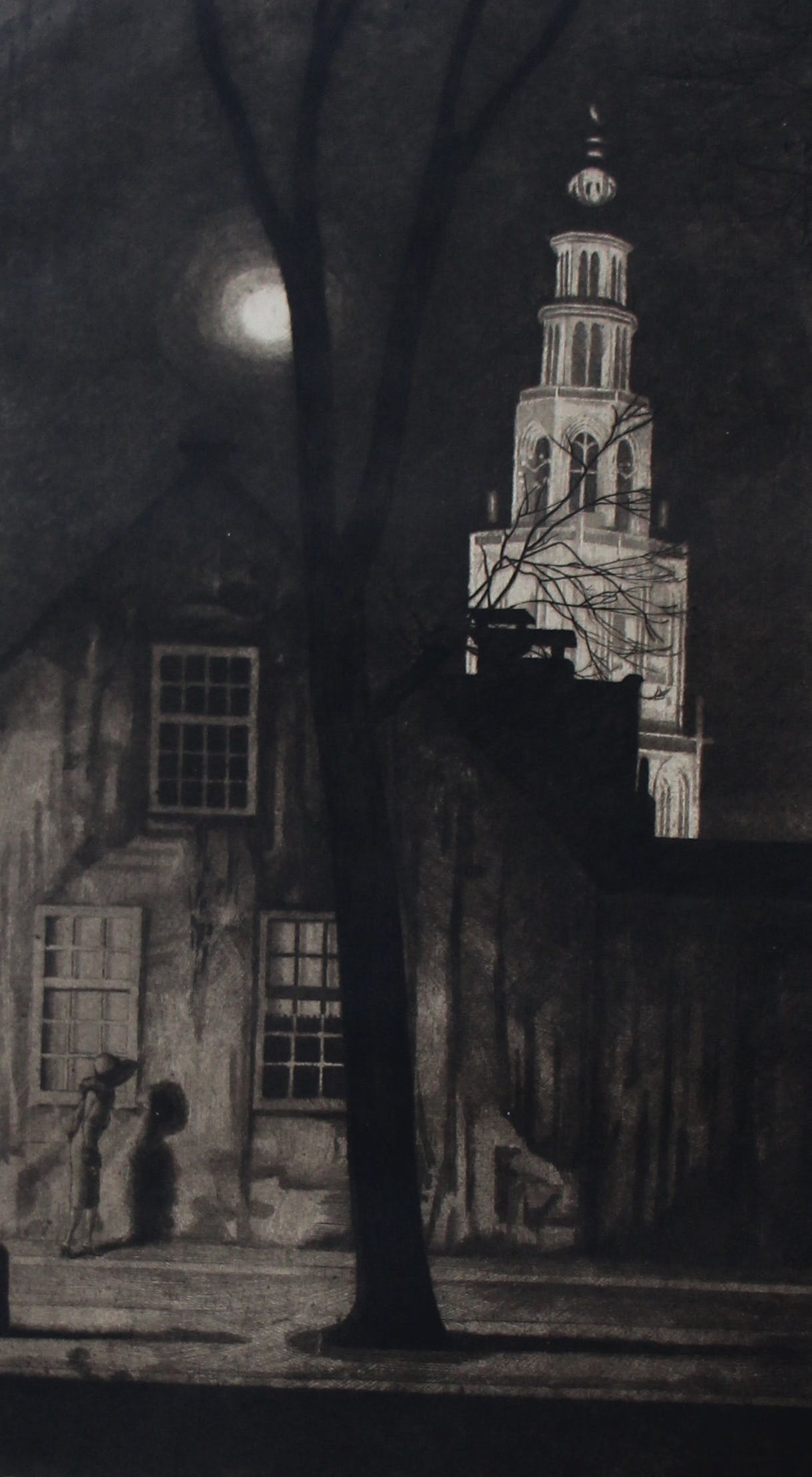 Arend Hendriks - Ets/Aquatint: Verlichte Martinitoren te Groningen verkocht voor € 75!