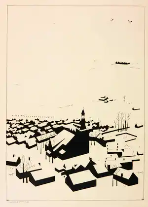 Hendrik Valk - Litho, Winters stadsgezicht verkocht voor € 110!