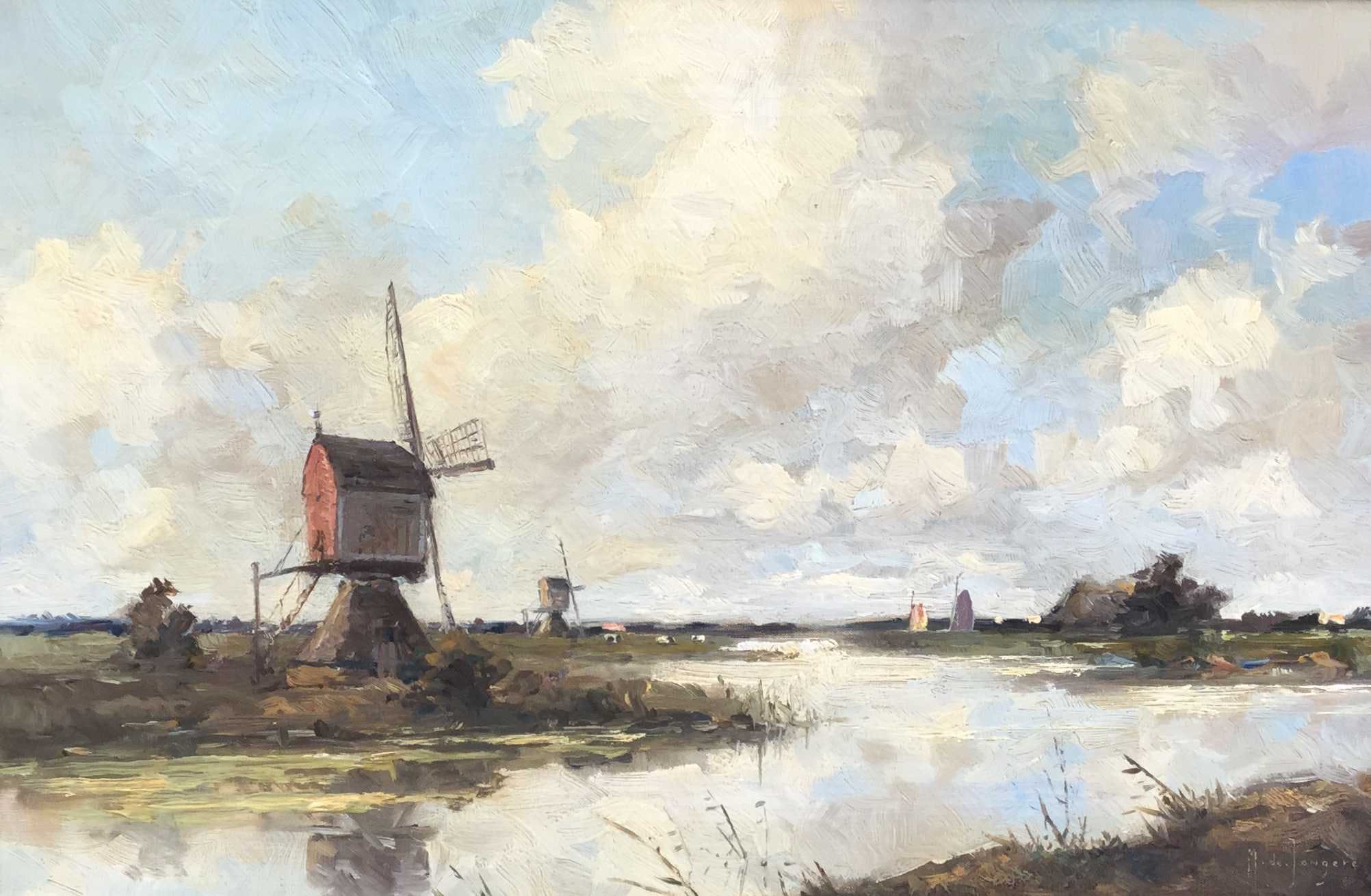 Marius de Jongere - Landschap met molens langs het water verkocht voor € 495!