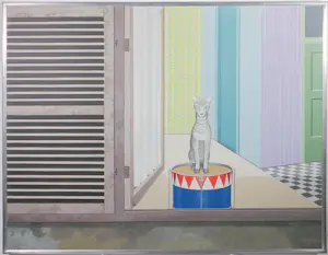 Kees Balvers - Acryl, Poes op trommel - Ingelijst kopen? Bied vanaf 100!