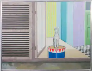 Kees Balvers - Acryl, Poes op trommel - Ingelijst verkocht voor € 100!