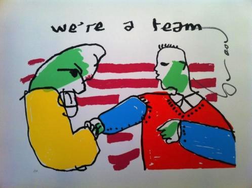 Herman Brood - Kleurenzeefdruk WE,RE A TEAM Handgesigneerd kopen? Bied vanaf 325!