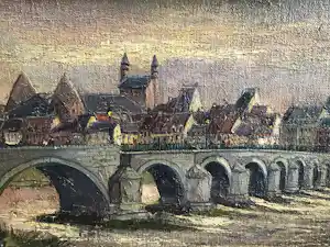 Pie Wilhelmus - De oude brug over de Maas Maastricht. verkocht voor € 150!