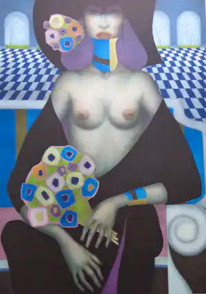 Jef van Tuerenhout - HALFNAAKTE VROUW / KLEURZEEFDRUK / 80x60cm / SIG verkocht voor € 90!