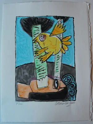 Corneille - Litho: femme et oiseau jaune - 2000 kopen? Bied vanaf 225!