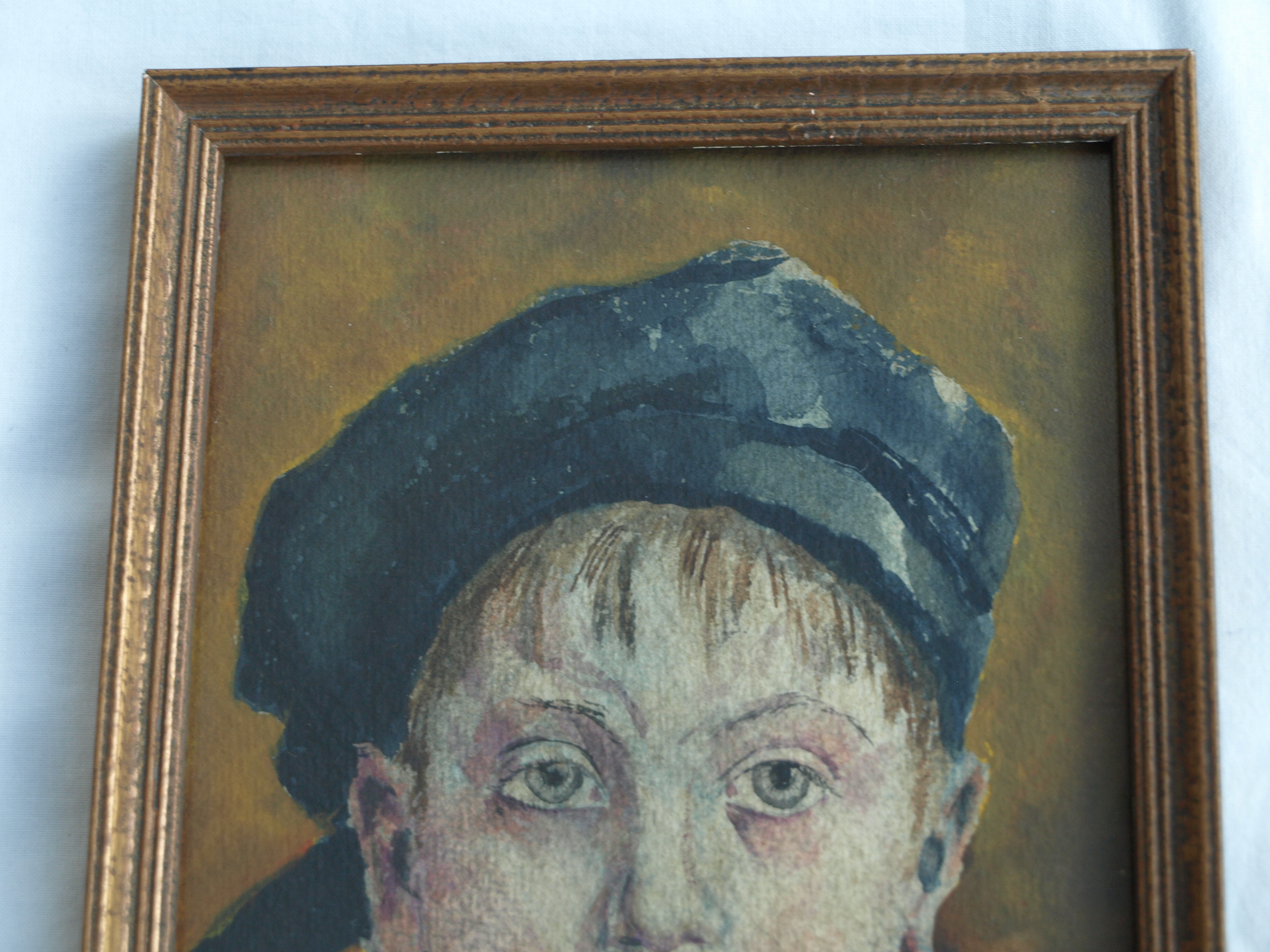 Niet of onleesbaar gesigneerd - Aquarel – Portret jongetje met pet – gesigneerd & ingelijst  kopen? Bied vanaf 1!