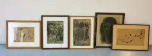 Janus Nuiten - Lot van 5 unieke werken op papier, Dieren / figuren verkocht voor € 50!