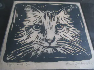 Niet of onleesbaar gesigneerd - Ingelijste houtsnede kat kopen? Bied vanaf 1!
