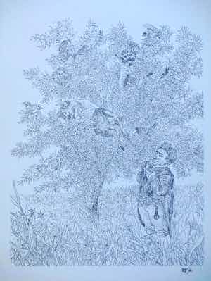 Peter Vos - Zelfportret voor Beestenboom - Litho verkocht voor € 70!