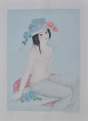 Mara Tran Long - Geisha met een roos, originele gesigneerde lithografie, 1984 kopen? Bied vanaf 60!