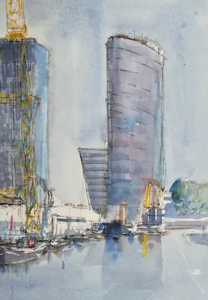 Frans Bianchi - Aquarel op papier | 'Leuvehaven Rotterdam' | 1995 (INGELIJST) kopen? Bied vanaf 450!