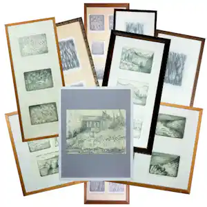 Janus Nuiten - Gemengde techniek, Lot van 9 werken - Ingelijst verkocht voor € 80!