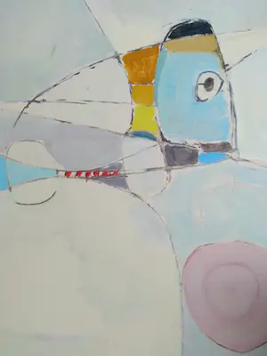 Niet of onleesbaar gesigneerd - Abstract en intrigerend (vrij groot) werk in olieverf kopen? Bied vanaf 1!