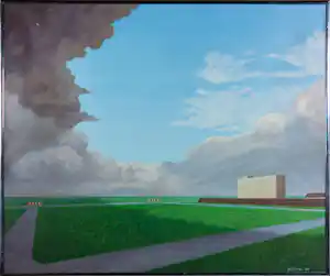 Rien Scholten - Acryl op doek, Anoniem landschap - Ingelijst verkocht voor € 85!
