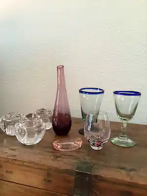 Posselt Kristal - Artdeco asbakje, vaas, glas handmade kristal, 2 hand geblazen wijnglazen, verkocht voor € 20!