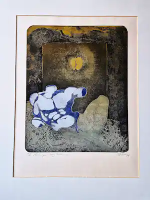 Manuel Menan - GROTE Ets & Aquatint "from your ivory tower" -1974- gesigneerd verkocht voor € 57!
