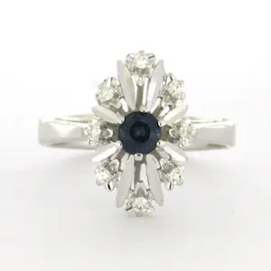 14k wit gouden ring bezet met saffier en single cut geslepen diamant tot. 0.11ct kopen? Bied vanaf 450!