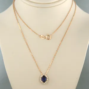 14k  gouden collier en hanger met saffier en briljant geslepen diamant kopen? Bied vanaf 250!