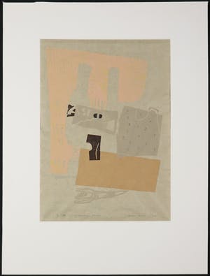 Marjolein Menke - Lino en collage op Japans papier, Zonder titel kopen? Bied vanaf 35!